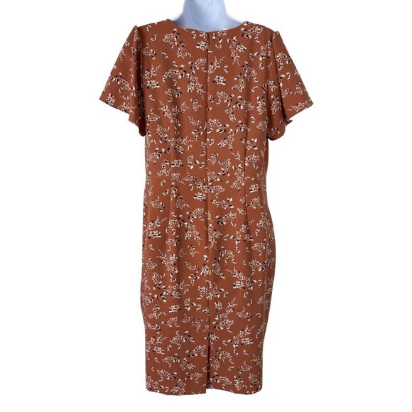 Ann Taylor Floral Flutter Sleeve Career Midi Dress Rouge White Black Size 10 EUC - Picture 6 of 11